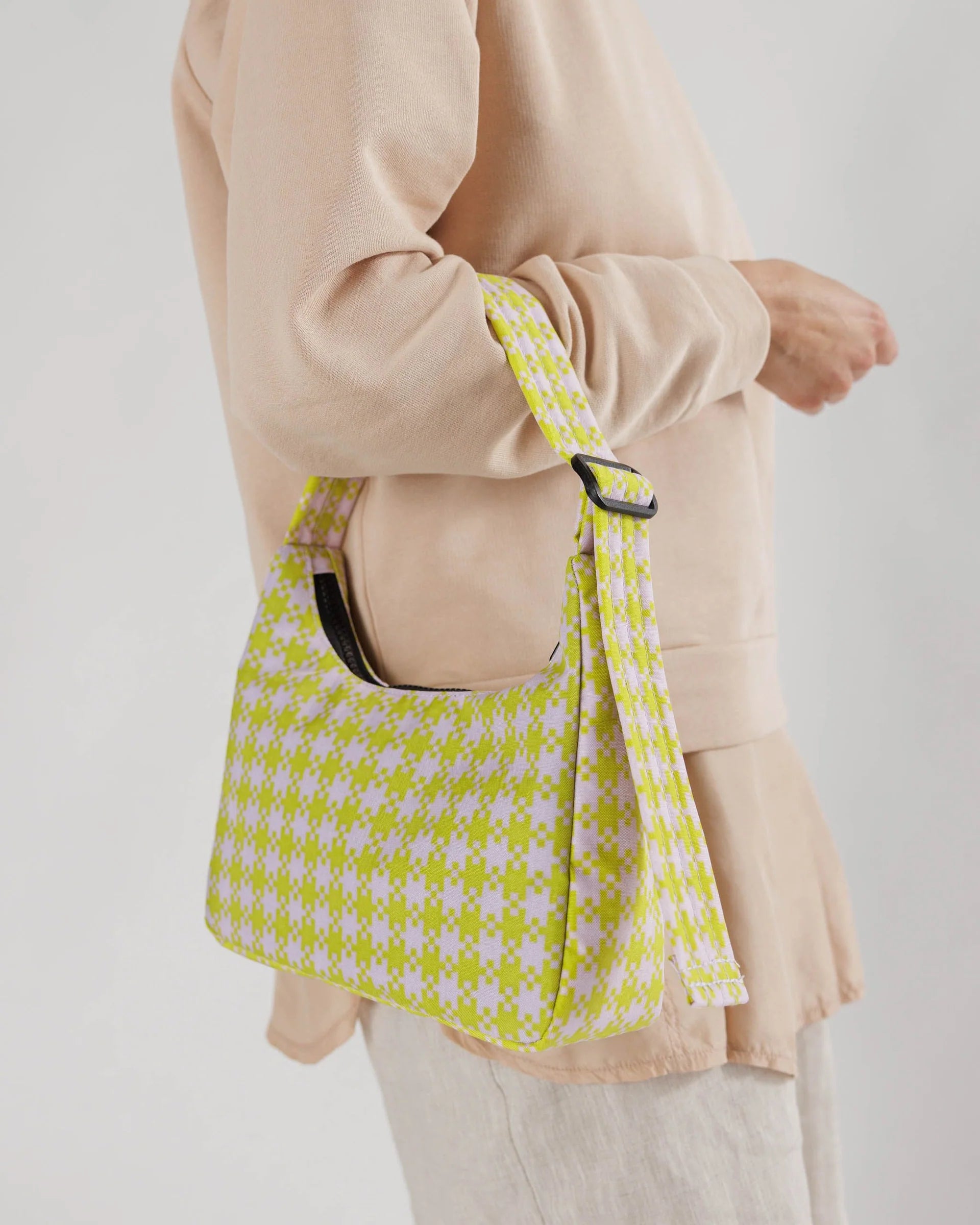 Mini Nylon Shoulder Bag - Pink Pistachio Pixel Gingham