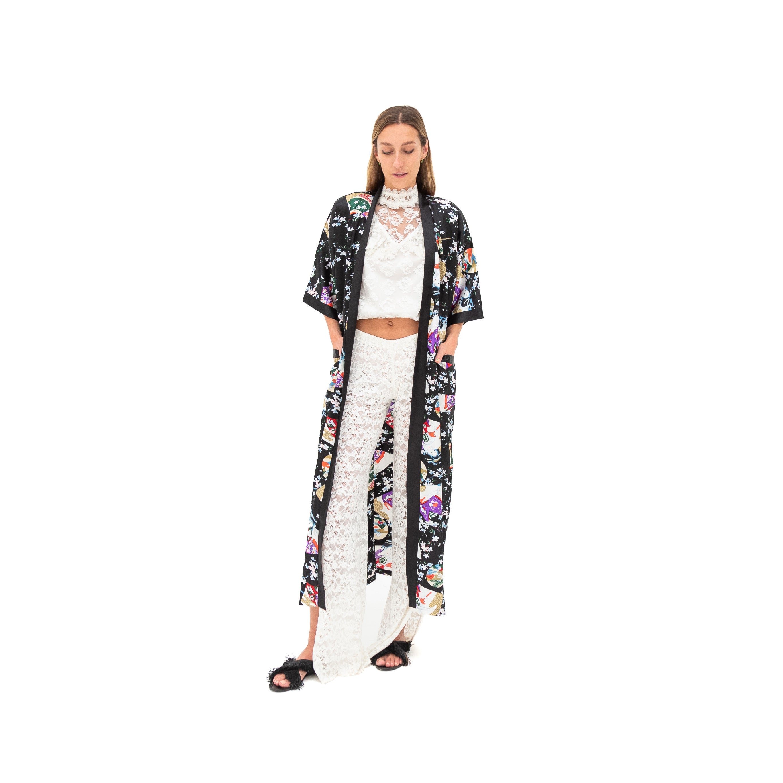 Kimono negro con print